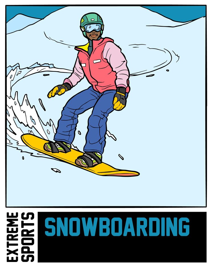 Ilustración de deportes extremos de snowboard con fondo