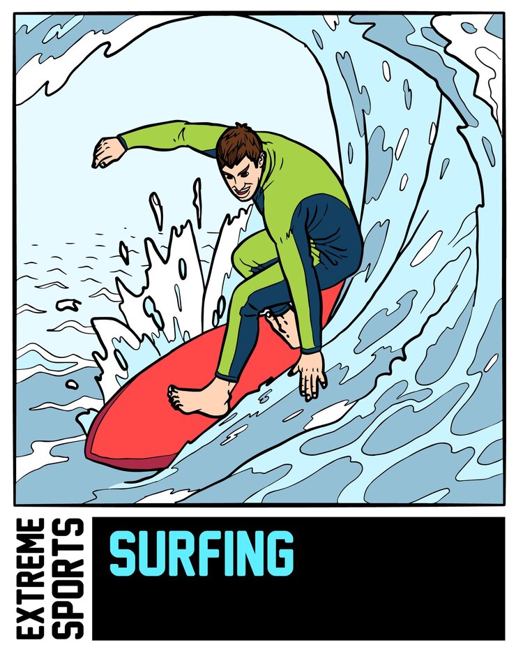Ilustración de deportes extremos de surf con fondo