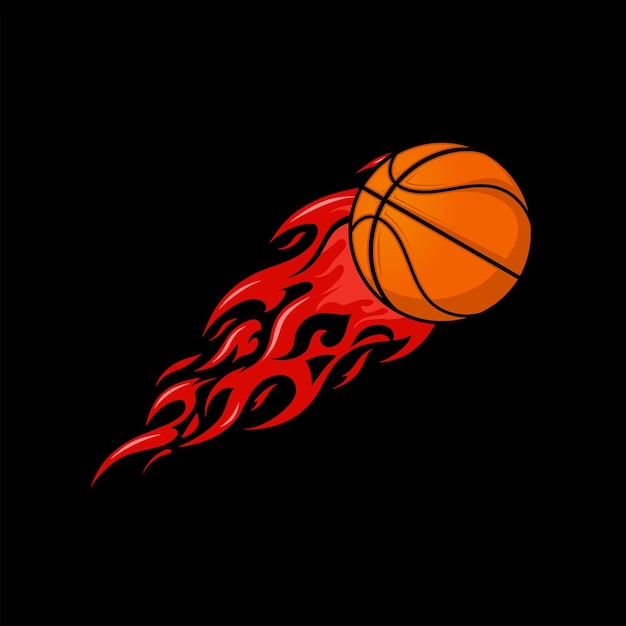 Ilustración deportiva de la pelota de baloncesto en llamas