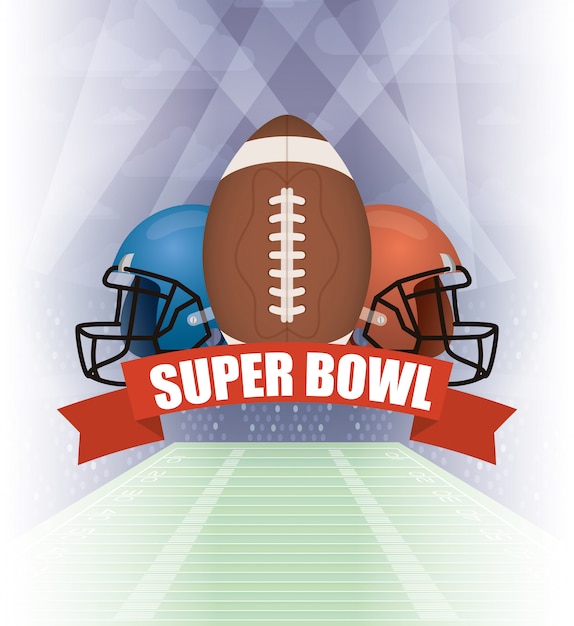 Ilustración deportiva superbowl con cascos y globos