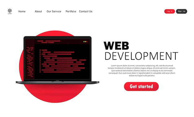 Ilustración de desarrollo web. conceptos de diseño plano para análisis, codificación, programación, programador y desarrollador. vector sobre fondo blanco aislado. eps 10.
