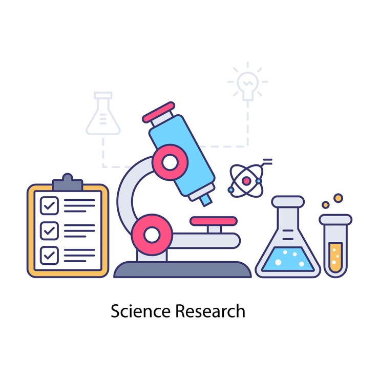 Vector una ilustración de descarga premium de la investigación científica.