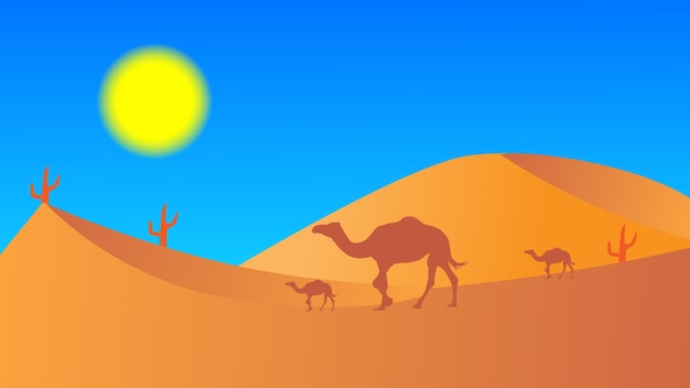 Ilustración del desierto Caravana de camellos en el desierto ilustración vectorial Caravana de camellos yendo al desierto