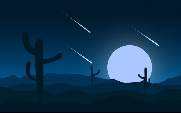 Vector ilustración del desierto en la noche