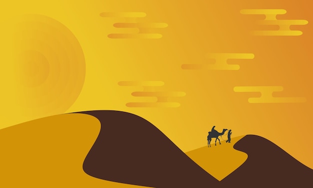 Vector ilustración del desierto por la tarde con un diseño plano adecuado para afiches y papel tapiz