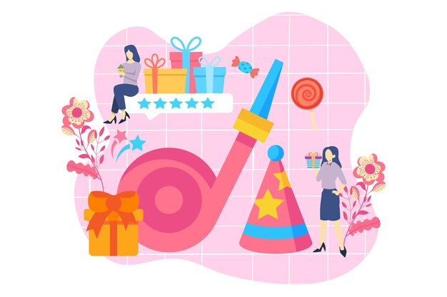 Ilustración de la designación del piso de la fiesta de cumpleaños