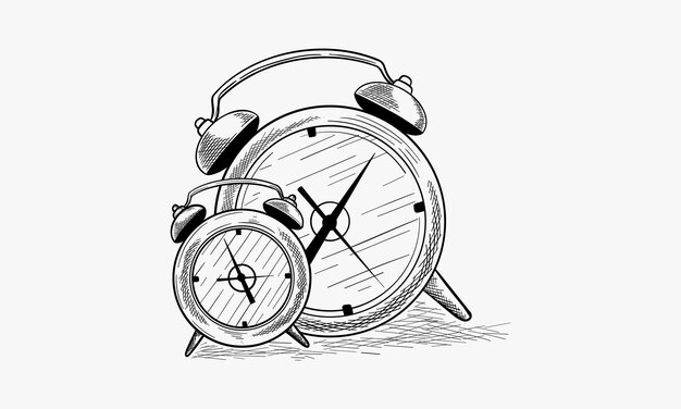 Ilustración de despertador retro estilo Doodle en formato vectorial adecuada para impresión web o uso publicitario