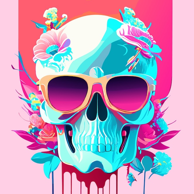 Una ilustración detallada de una calavera con gafas de sol modernas, arte vectorial 3D