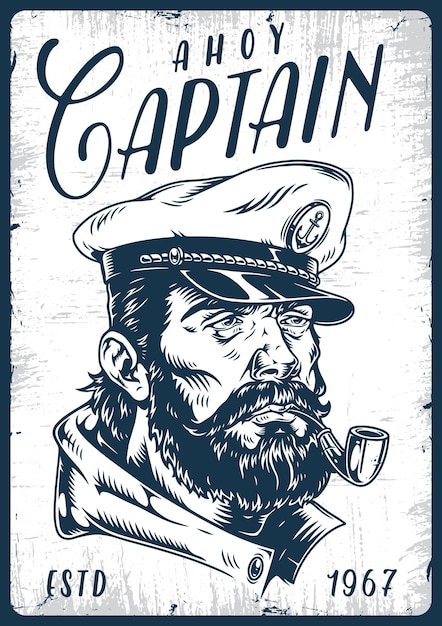 Ilustración detallada del capitán con estilo vintage