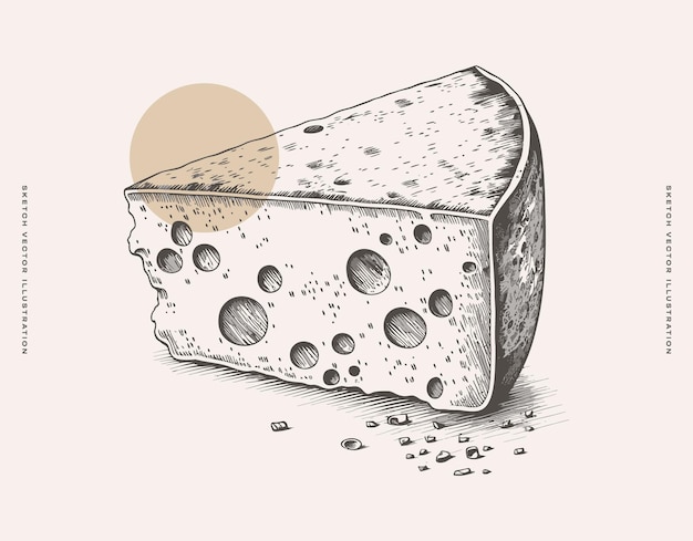 Ilustración detallada de una cuña de queso suizo