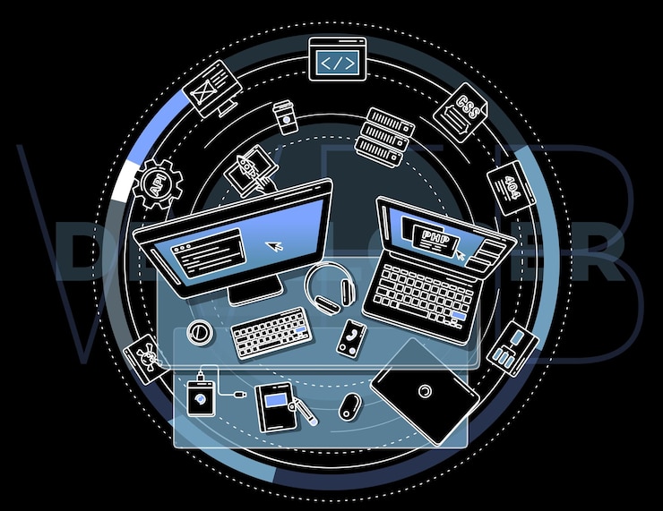 Vector ilustración detallada para desarrollador web de carteles promocionales