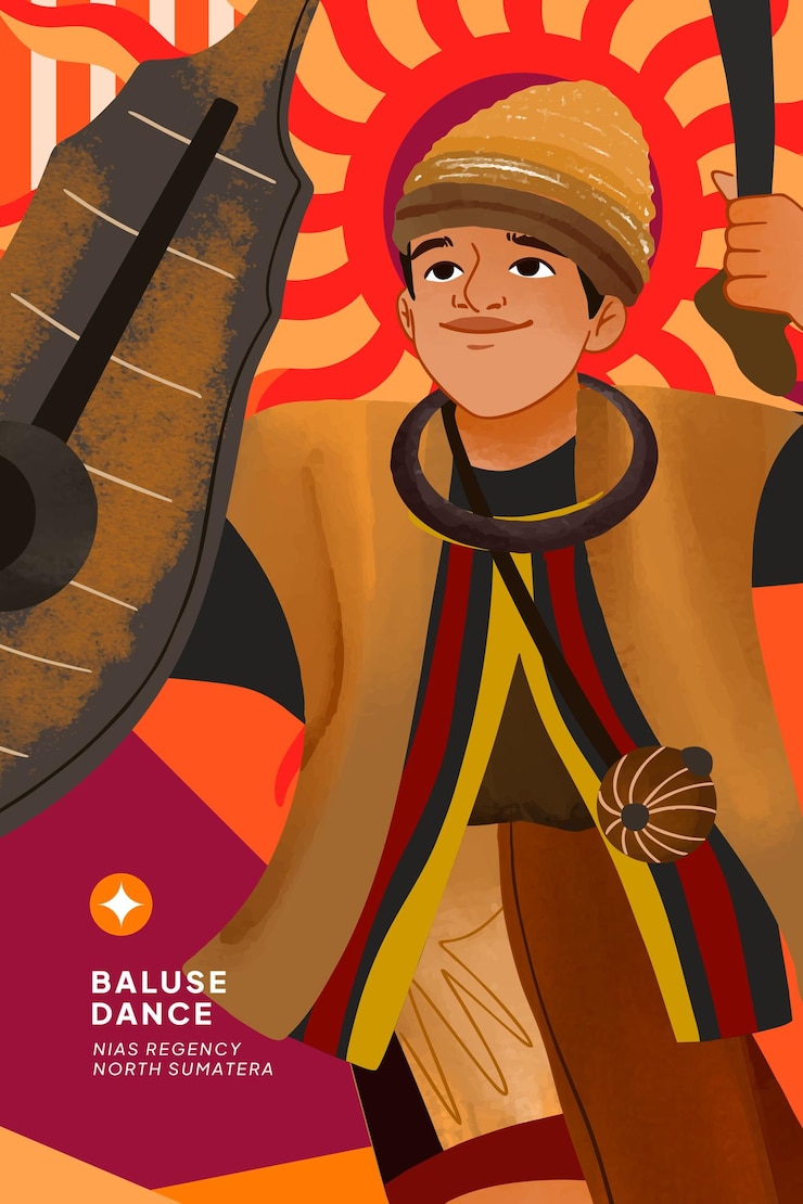 Vector ilustración detallada dibujada a mano de la bailarina tradicional del norte de sumatra