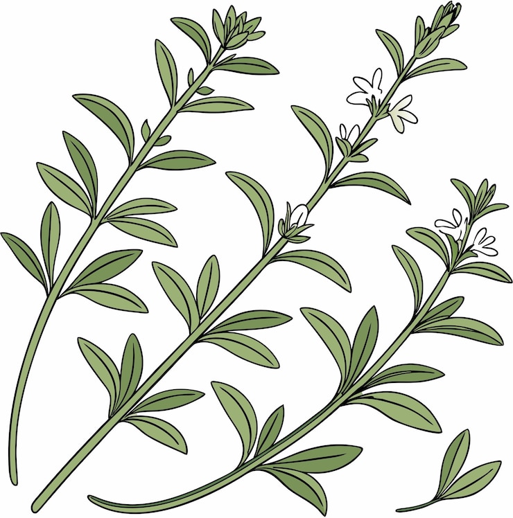 Vector ilustración detallada de una hierba salada que muestra sus hojas verdes y delicadas flores blancas