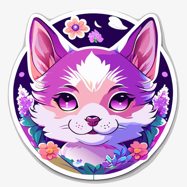 Vector una ilustración detallada una impresión de cabeza de gato lindo vívido feliz perro y gato fantasía flores salpicaduras