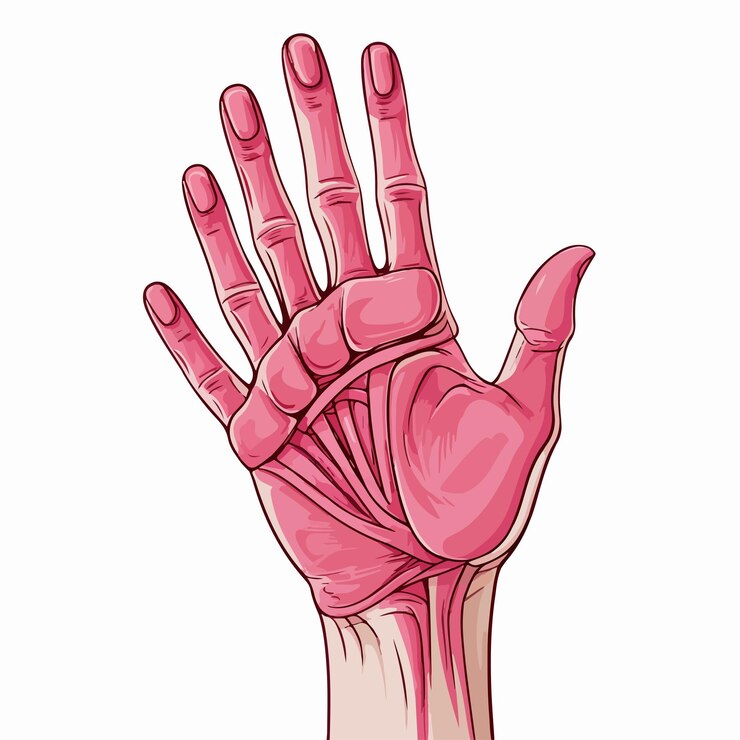 Vector ilustración detallada de la mano humana con artritis reumatoide para conceptos médicos y educación