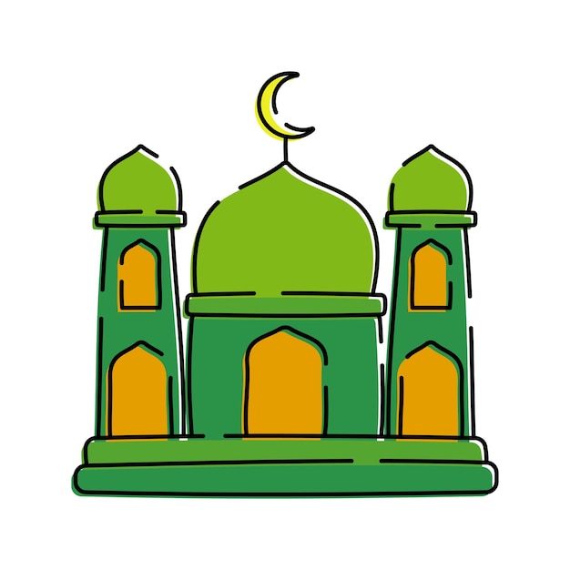 Una ilustración detallada de la mezquita verde que simboliza la fe y el culto comunitario