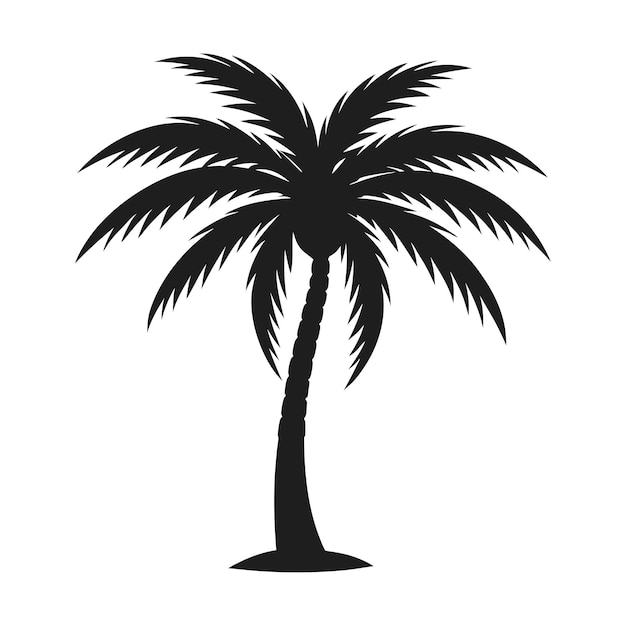 Ilustración detallada de silueta de palma vectorial tropical en blanco y negro para diseños de verano y playa