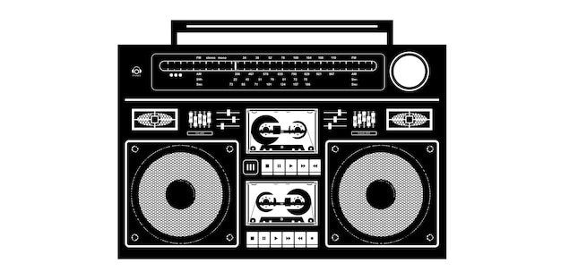 Ilustración detallada del vector aislado del ghetto blaster en blanco y negro