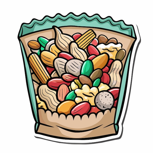 Ilustración detallada del vector de alimentos para bocadillos de la mezcla de senderos
