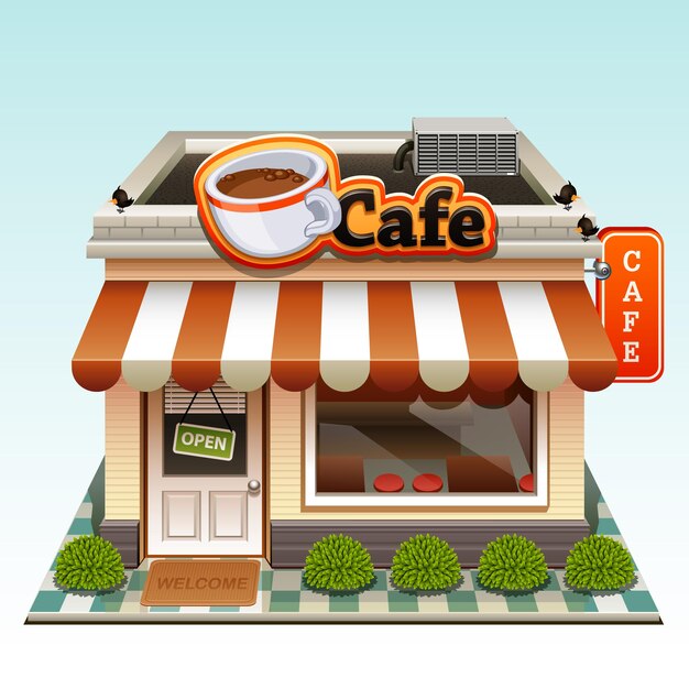 ilustración detallada del vector del edificio del café