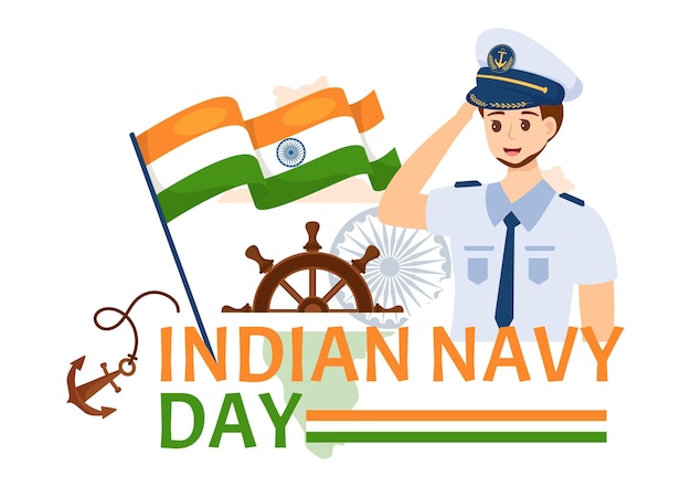 Ilustración del día de la armada de la india con barcos de combate para el ejército militar saludando a los soldados agradecidos