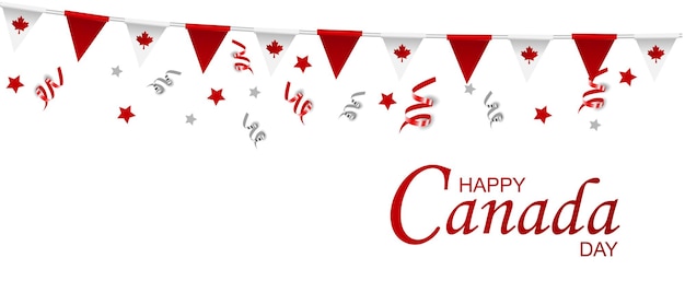 Ilustración del día de canadá, bandera canadiense y hojas de arce, rojo y blanco