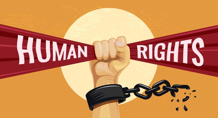 Ilustración del día de los derechos humanos con cinta de agarre de la mano