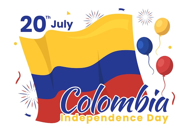 Ilustración del día de la independencia de colombia con bandera ondeante en plantillas de celebración de vacaciones nacionales
