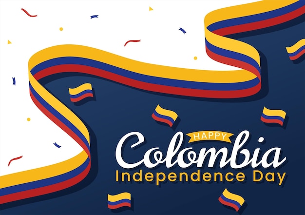 Vector ilustración del día de la independencia de colombia con bandera ondeante en plantillas de celebración de vacaciones nacionales