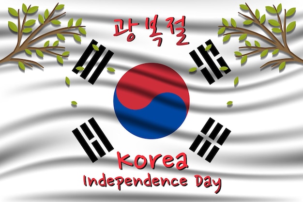 Ilustración del día de la independencia de corea sobre fondo realista de bandera coreana