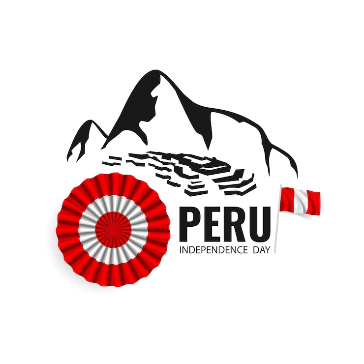 Vector ilustración del día de la independencia de perú machu picchu y cockade como símbolo cultural de perú