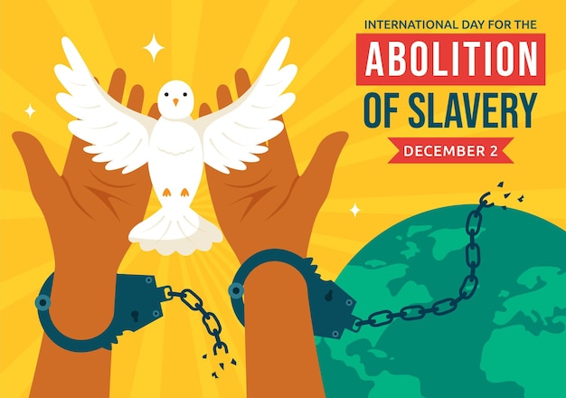 Ilustración del Día Internacional de la Abolición de la Esclavitud el 2 de diciembre con esposas y manos