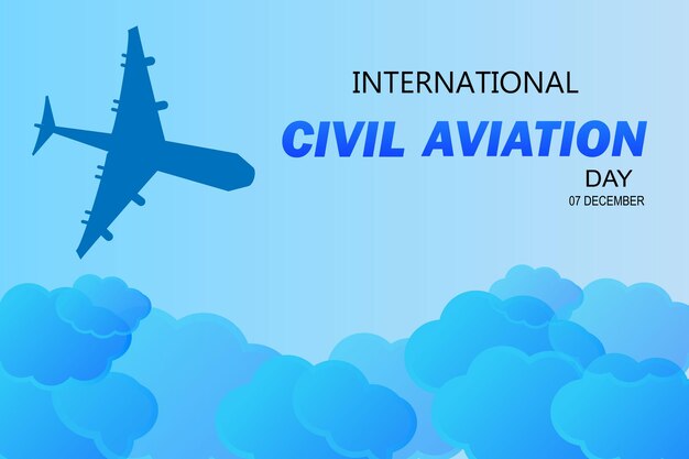 Ilustración del Día Internacional de la Aviación Civil de un avión contra el cielo y las nubes