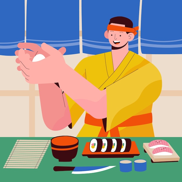 Ilustración del día internacional del sushi plano