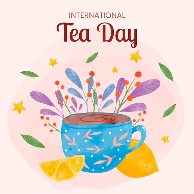 Ilustración del día internacional del té en acuarela