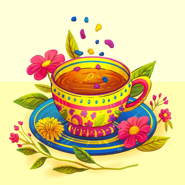 Ilustración del día internacional del té en acuarela