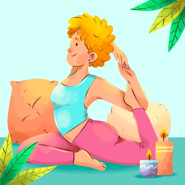 Ilustración del día internacional del yoga en acuarela