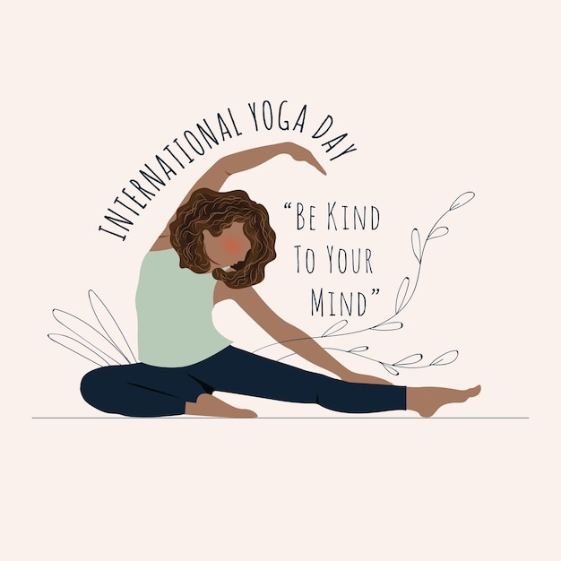 Ilustración del día internacional del yoga con una cita