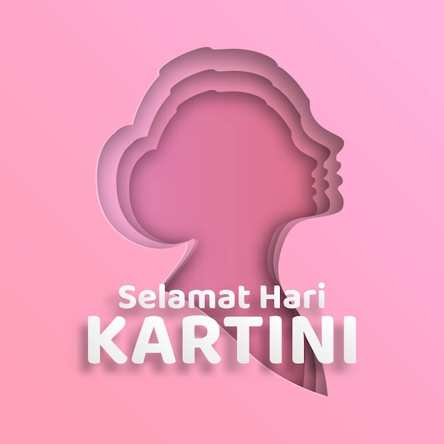 Ilustración del día de kartini con estilo de corte de papel de silueta de mujer hermosa