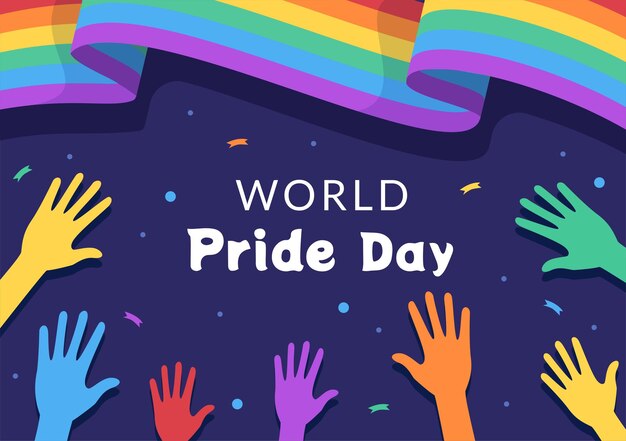 Ilustración del Día del Mes del Orgullo Feliz con Arco Iris LGBT y Bandera Transgénero para Desfile