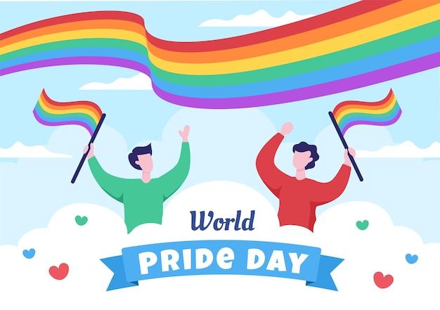 Ilustración del día del mes del orgullo feliz con arco iris lgbt y bandera transgénero para desfile