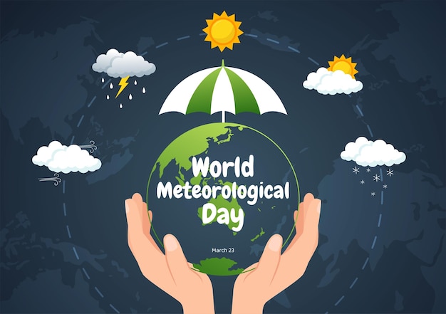 Ilustración del día meteorológico mundial con ciencia meteorológica e investigación del clima