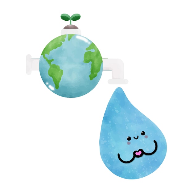 Ilustración del día mundial del agua guardar el vector aislado de acuarela de agua sobre fondo blanco