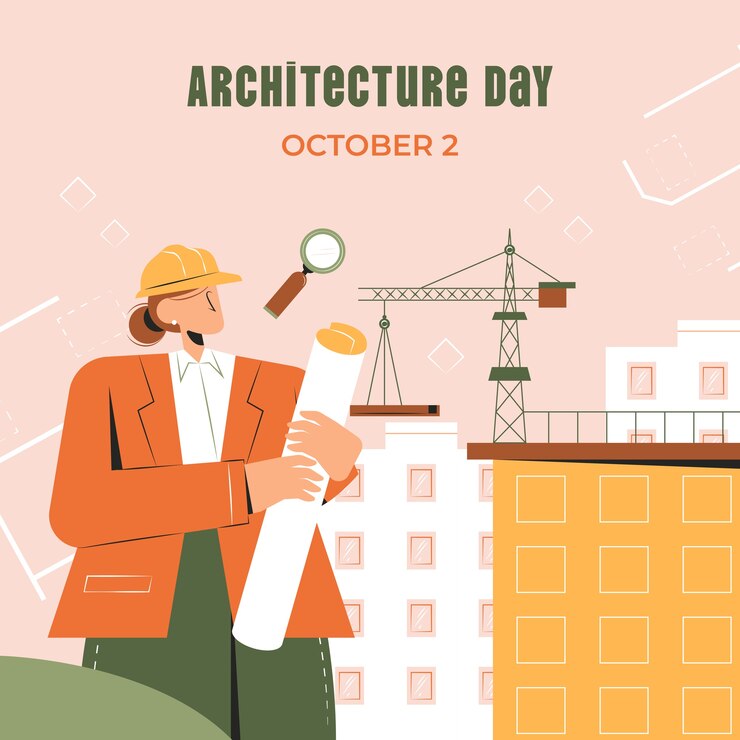 Vector ilustración del día mundial de la arquitectura plana