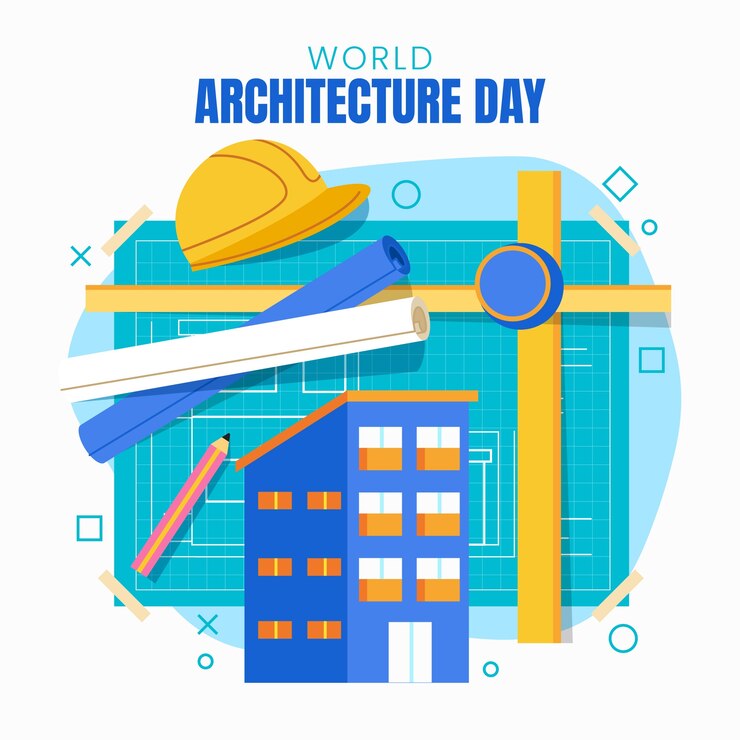 Vector ilustración del día mundial de la arquitectura plana