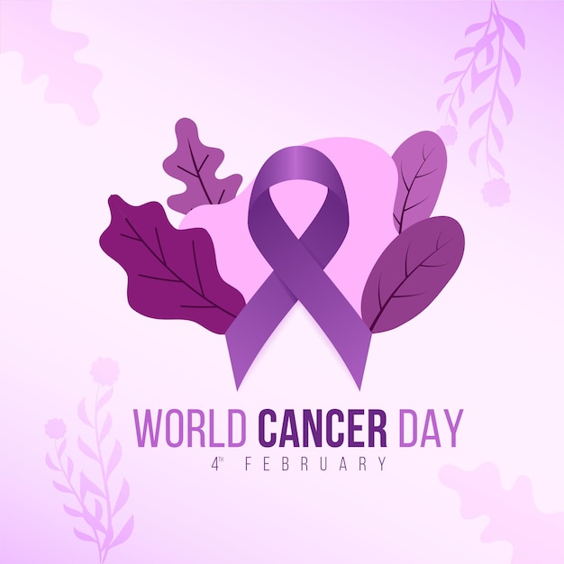 Ilustración del día mundial del cáncer con cinta del día del cáncer y floral para etiquetas