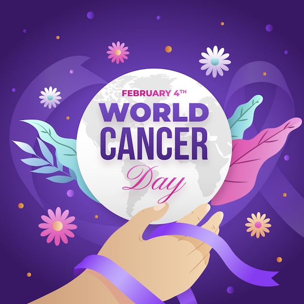 Vector ilustración del día mundial del cáncer degradado