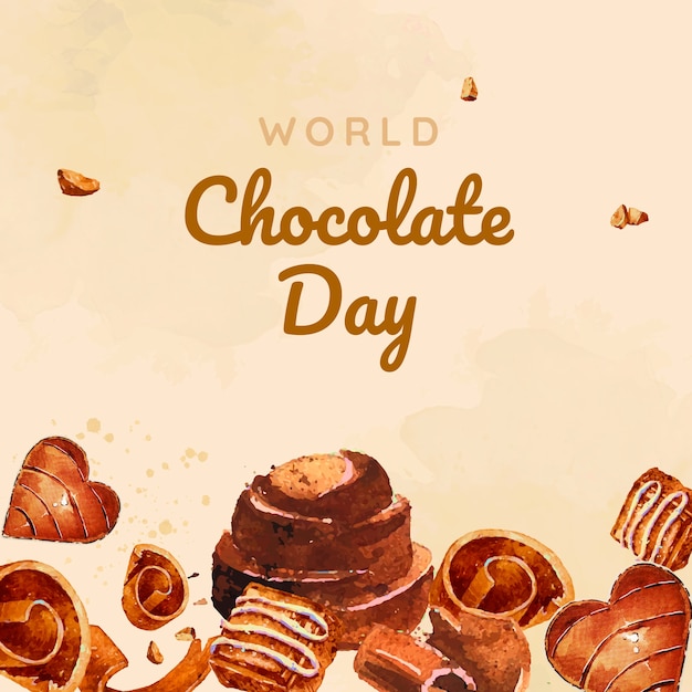 Vector ilustración del día mundial del chocolate en acuarela con dulces de chocolate