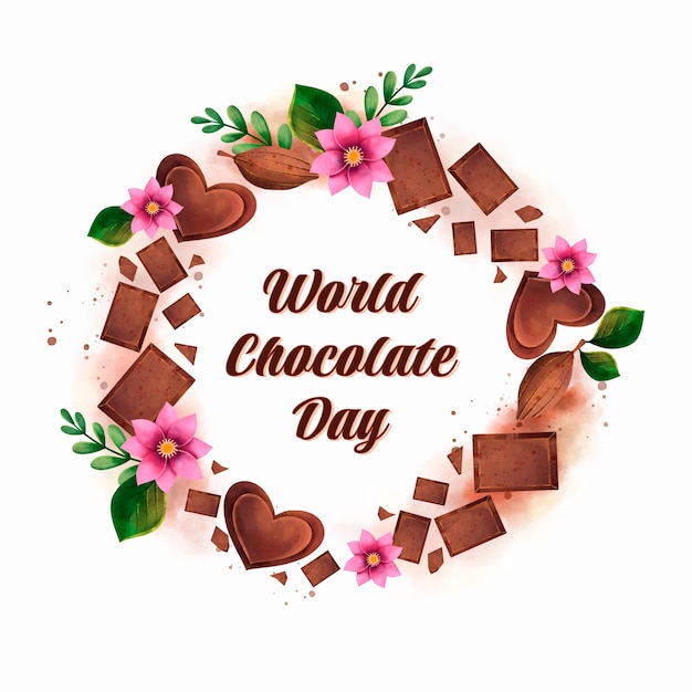 Vector ilustración del día mundial del chocolate en acuarela con dulces de chocolate