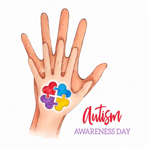 Ilustración del día mundial de la conciencia del autismo en acuarela